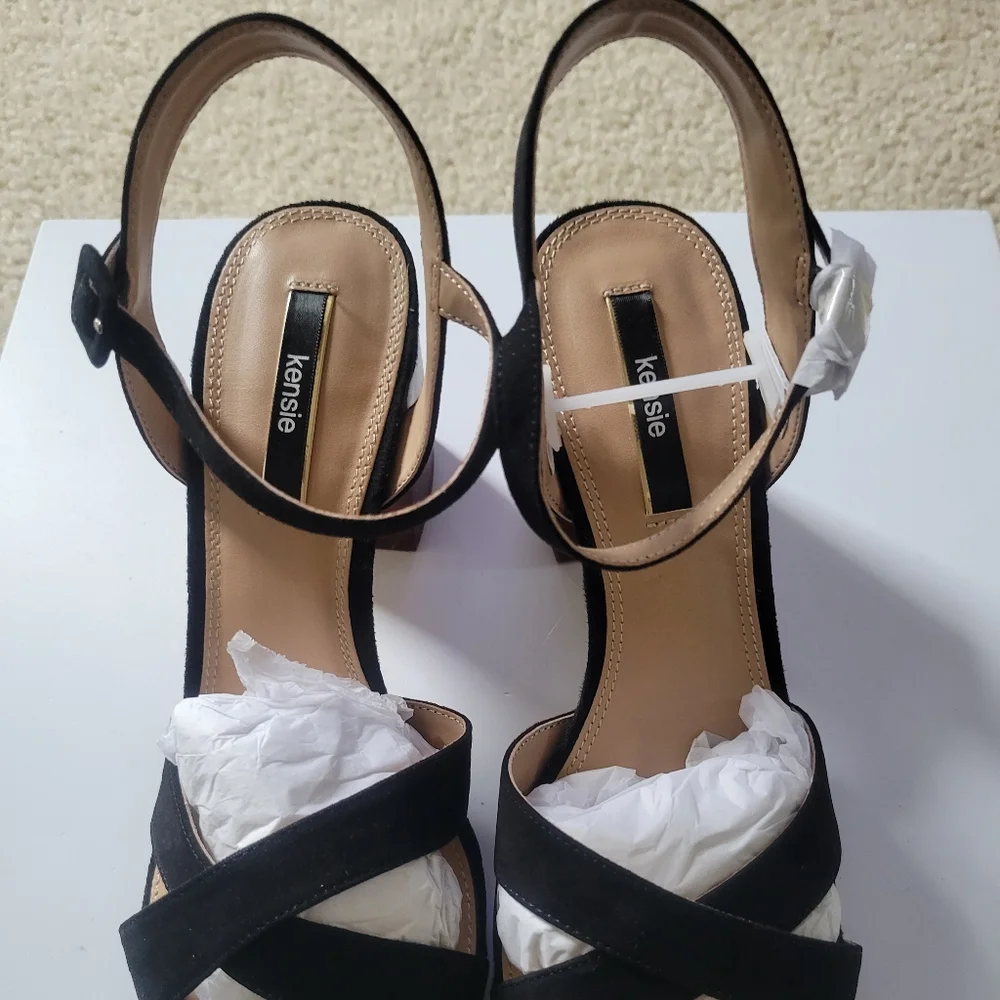 Kensie Exalia Black Suede Block Heel‎ Sandals – Women's Size 9